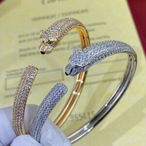 Cartier Thin Version Full Diamond Leopard Bracelet